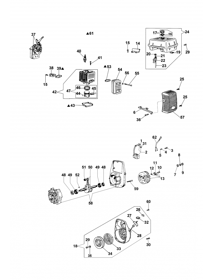 Двигатель и стартер Oleo-Mac SА30 ТL (от 22.02.08)